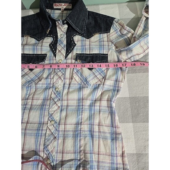Vigoss Plaid Western Shirt,‎ Pearl Snaps denim, plaid size M - Picture 7 of 12